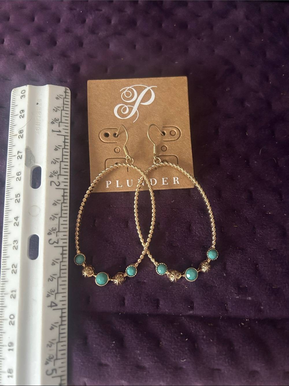 Plunder Gold Hoop Earrings with Turquoise Stones